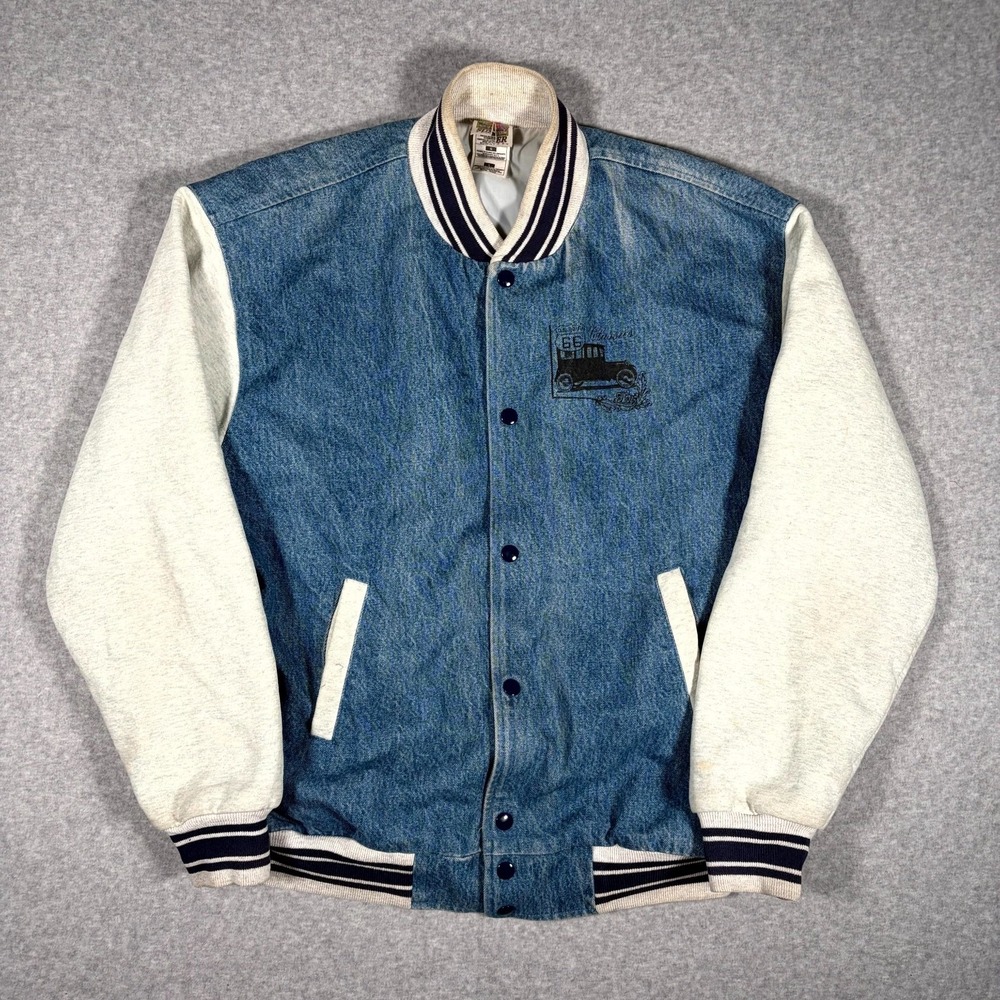 VTG Fruit of the Loom Varsity Jacket Mens Large Route 66 Car Show Faded Snap